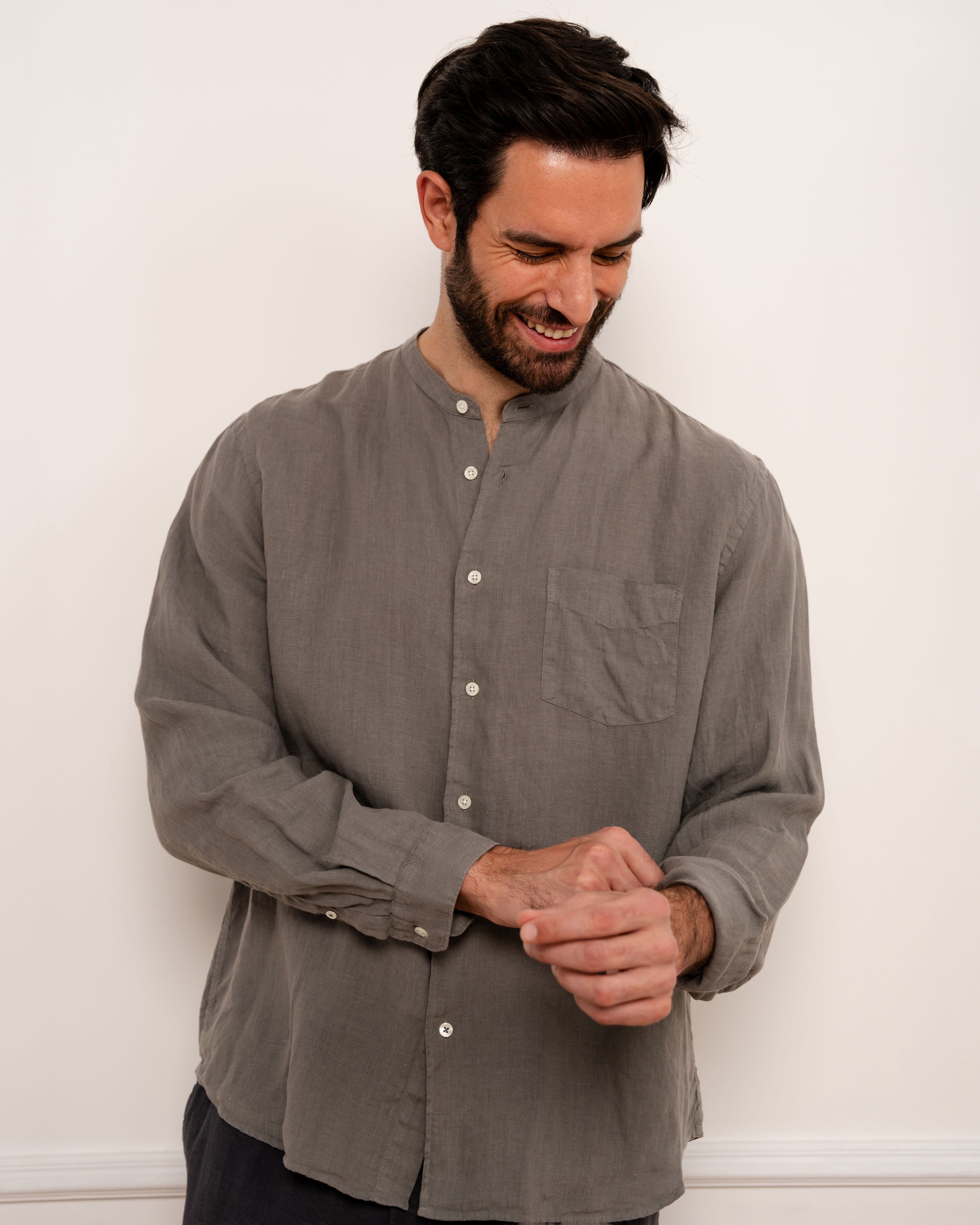 Premium Pat Grandad-Collar Linen shirt