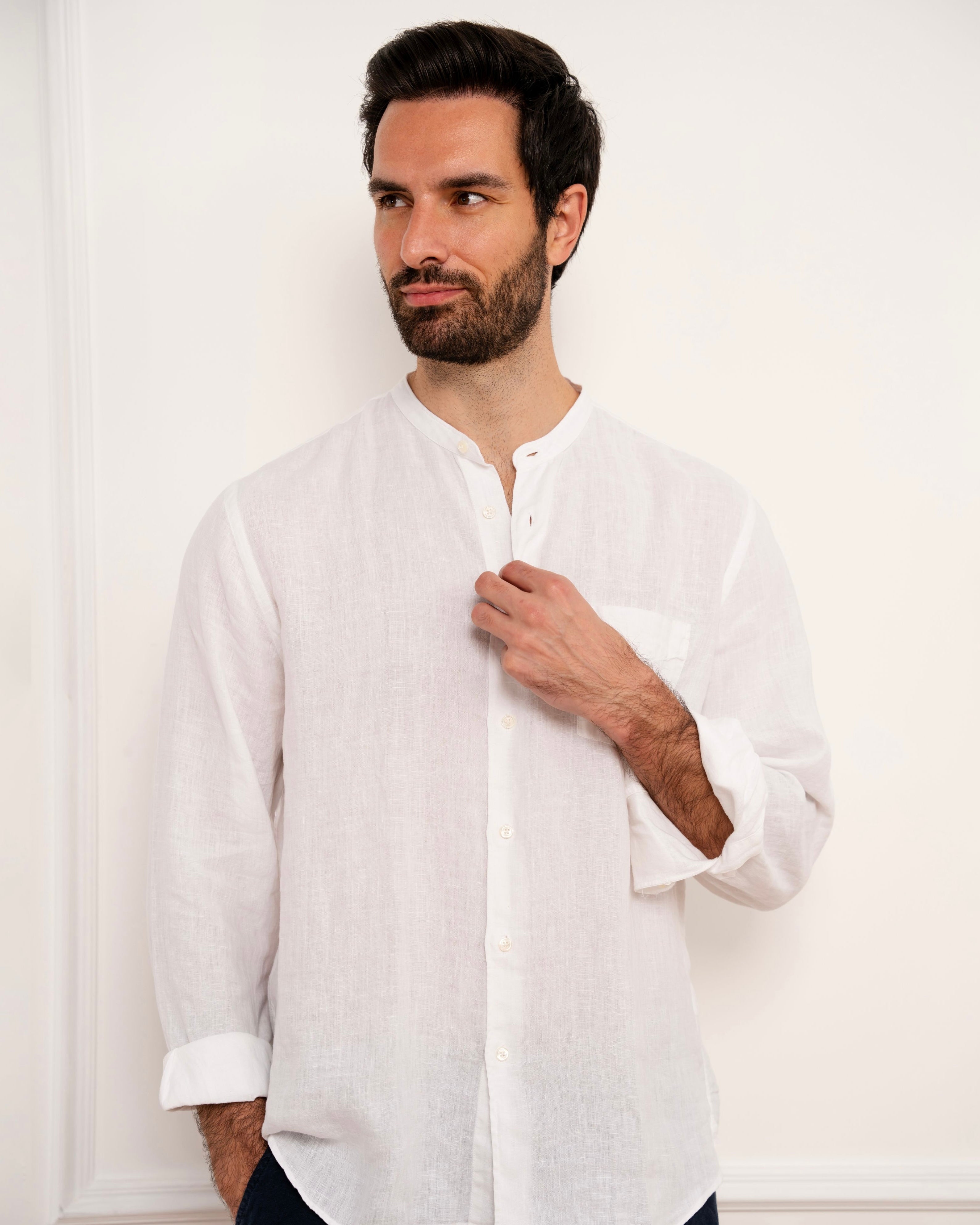 Premium Pat Grandad-Collar Linen shirt