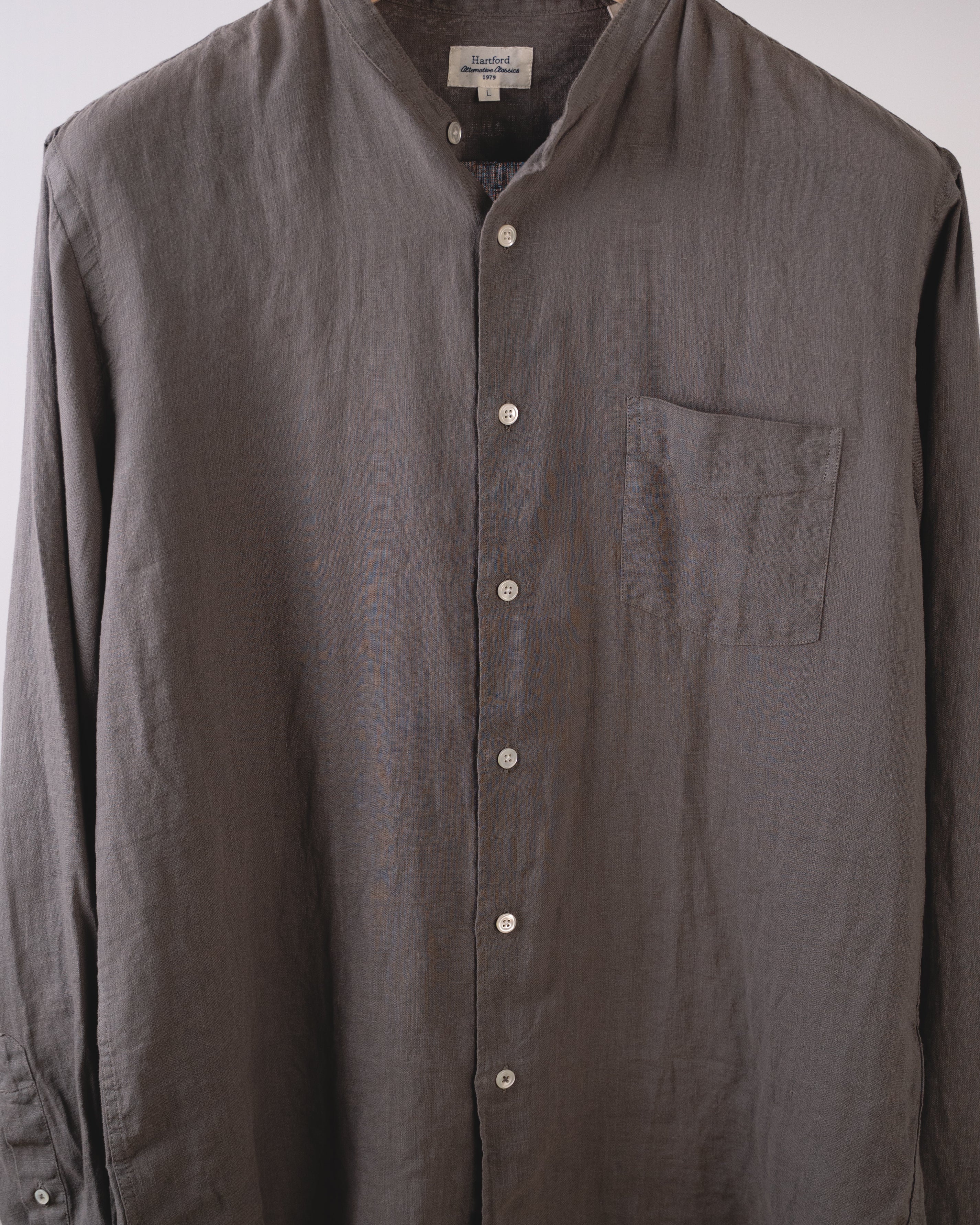 Premium Pat Grandad-Collar Linen shirt