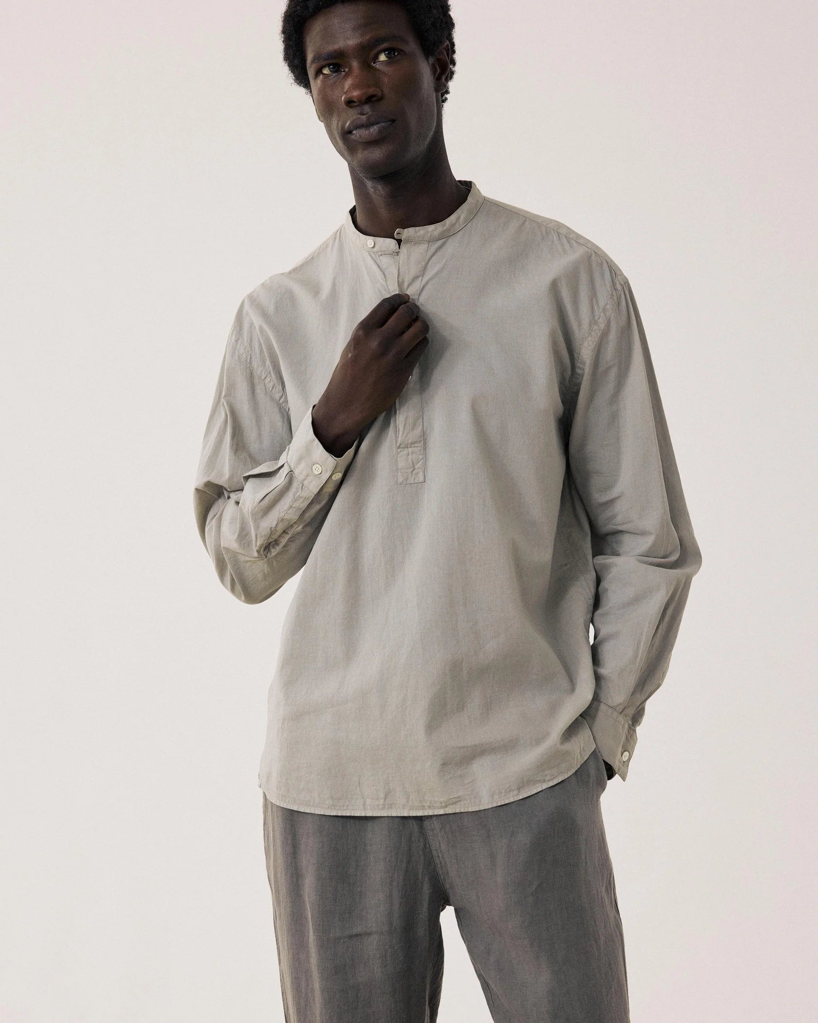Faldo Pat Grandad-Collar Half Buttoned Shirt
