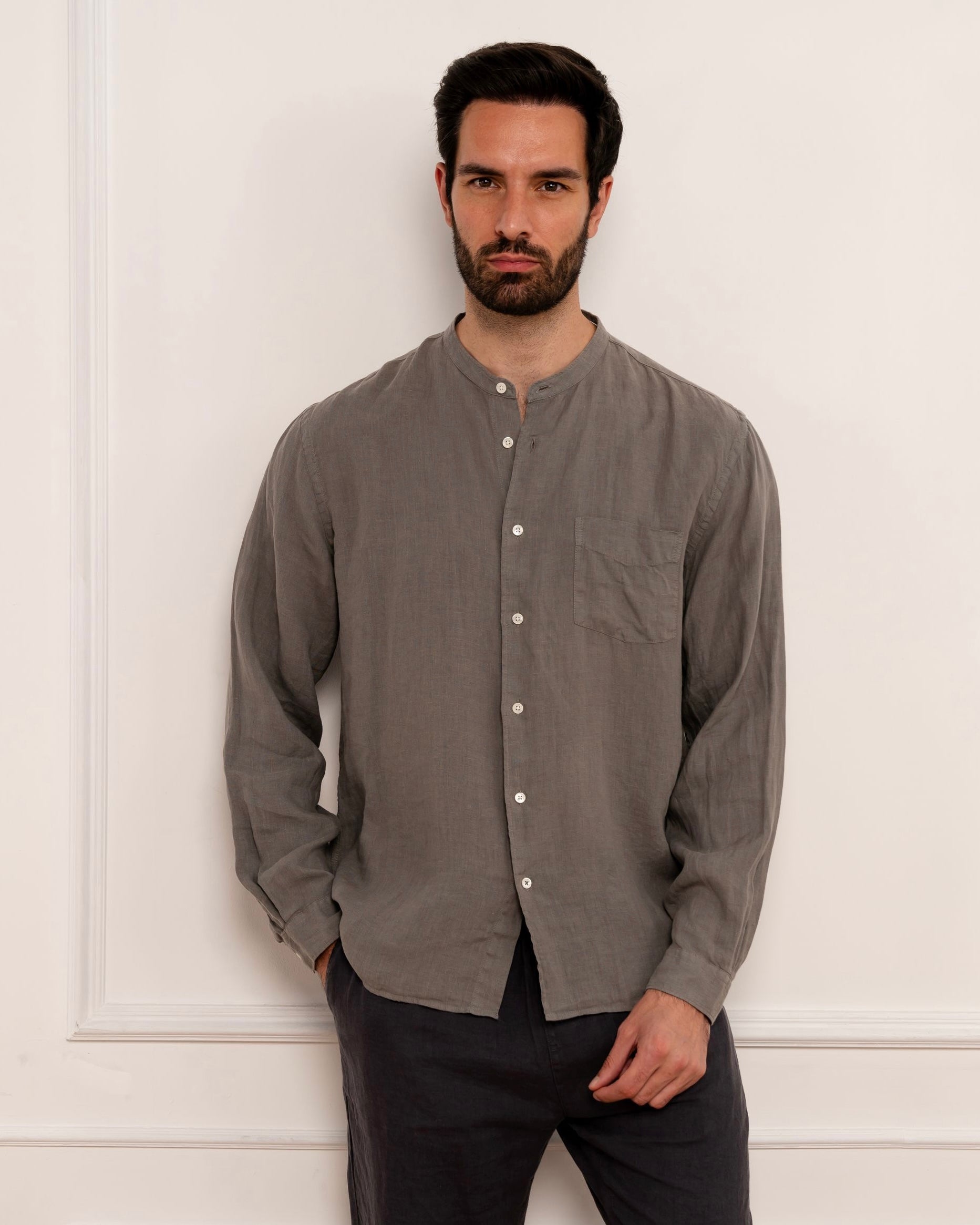 Premium Pat Grandad-Collar Linen shirt