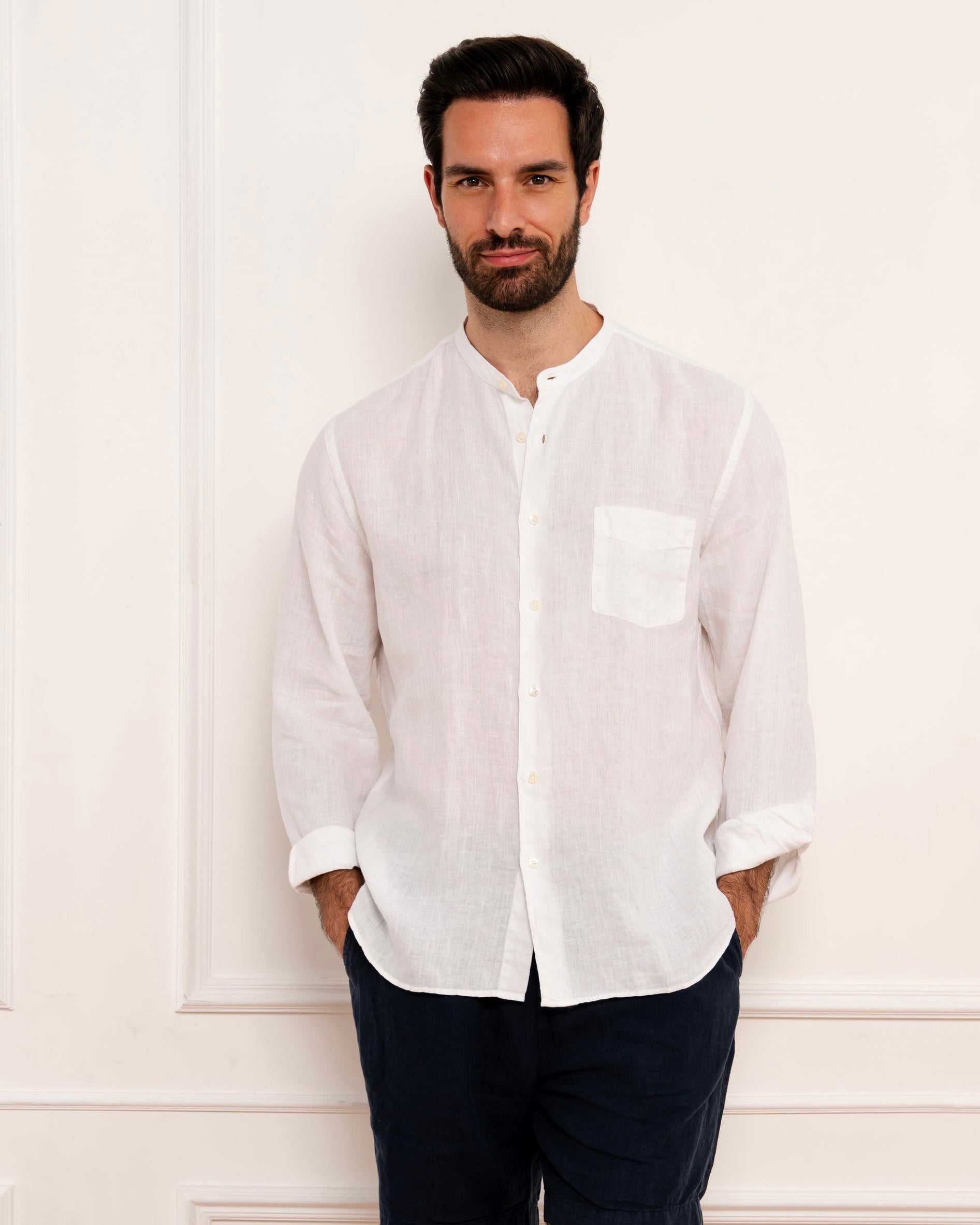 Premium Pat Grandad-Collar Linen shirt
