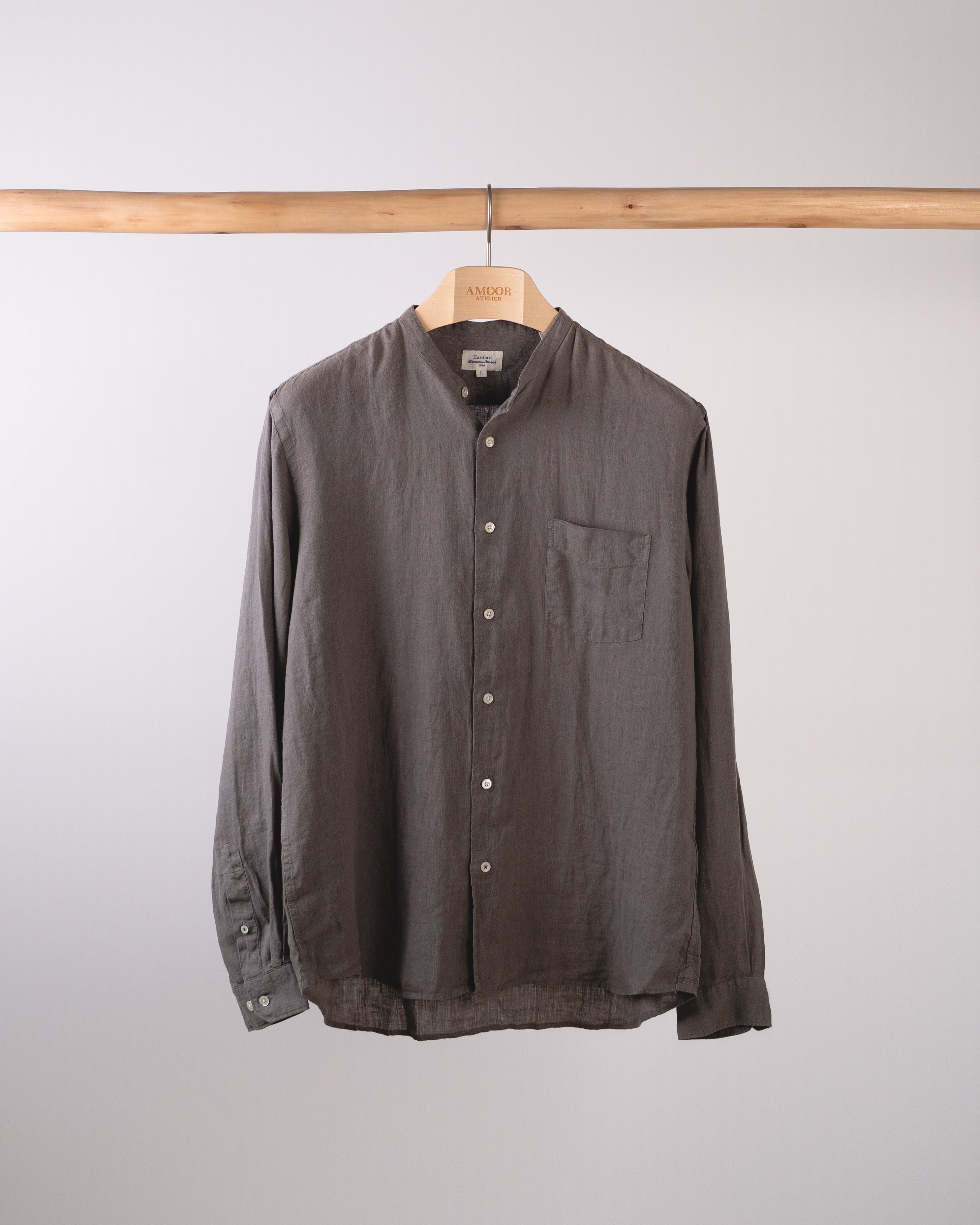 Premium Pat Grandad-Collar Linen shirt