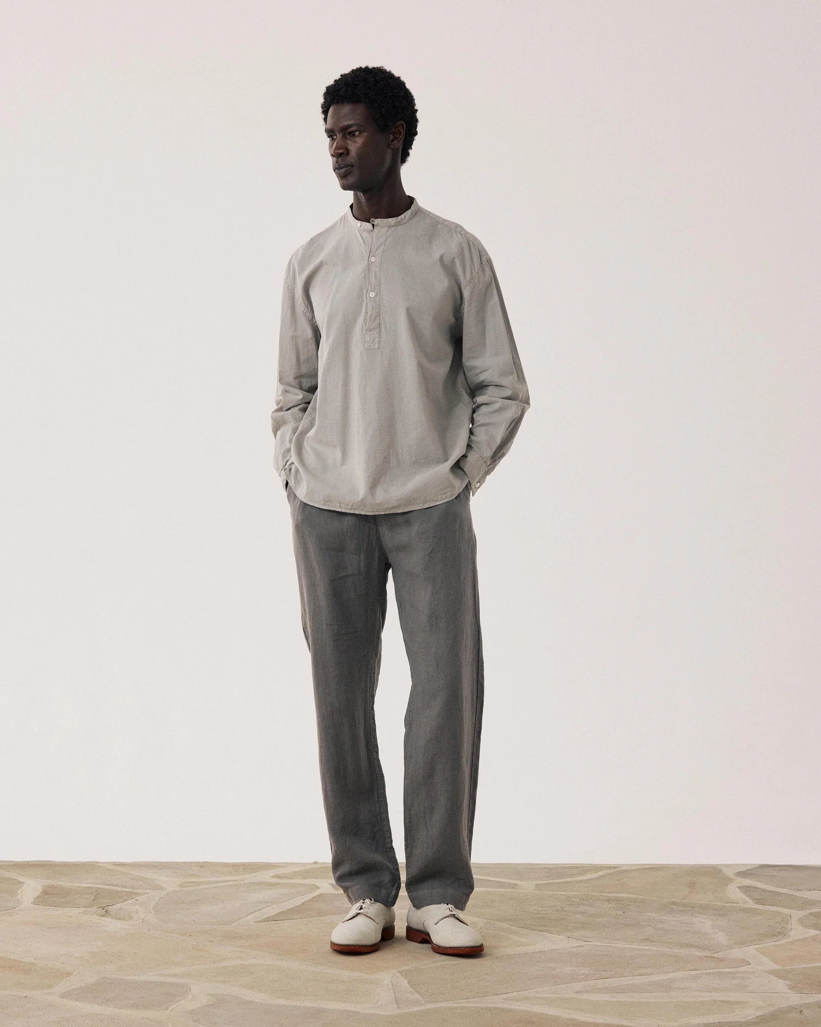 Faldo Pat Grandad-Collar Half Buttoned Shirt